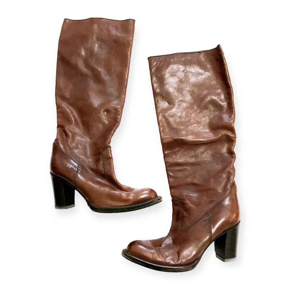 Barbara Bui Brown Leather Knee High Boots EU 39 Archival Y2K Italy